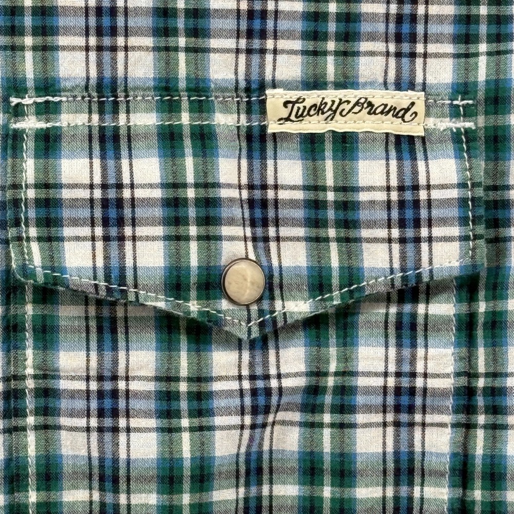 Lucky Brand Mens XXL Pearl Snap Shirt Plaid Grn/Blue Western Wear Casual‎ Cowboy - Picture 5 of 10